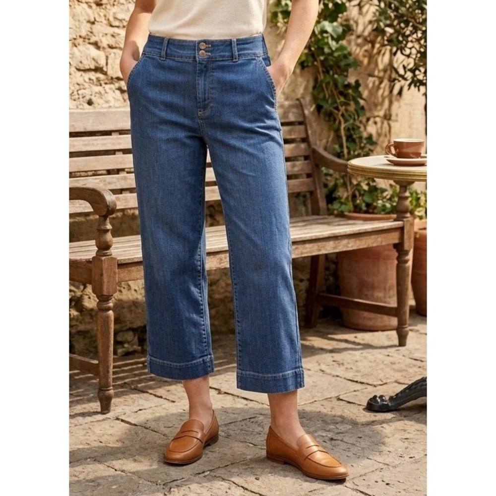 Talbots Flawless High-Waist Wide Crop Jeans Women 2 Blue Dark Wash Denim Stretch